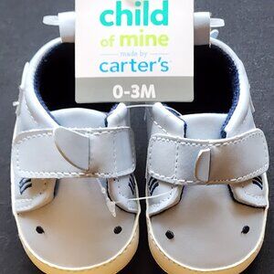 Carter's Child of Mine Blue Shark Baby Shoes Size 0 - 3 M NWT